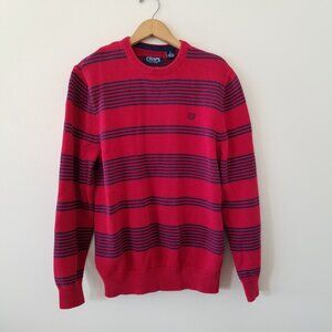 CHAPS Men's size medium cotton sweater red and navy stripes